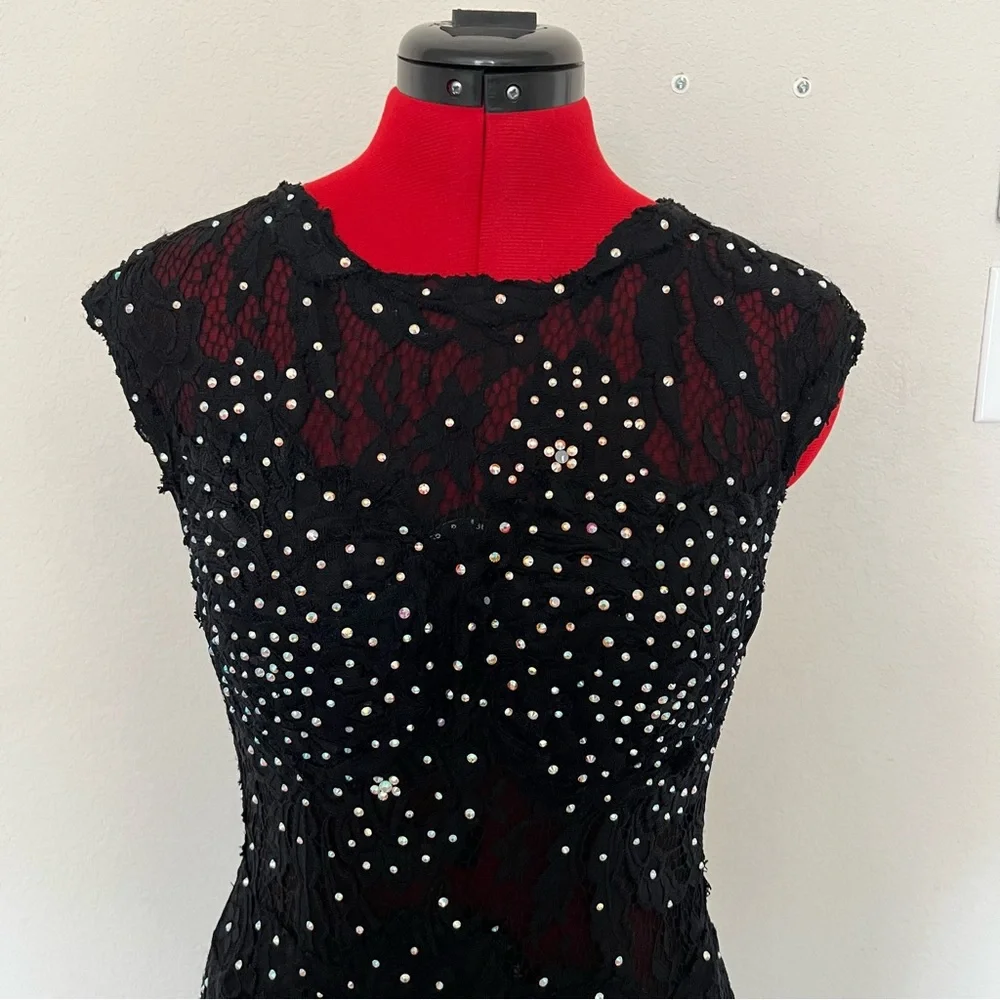 Camille La Vie Black Mermaid Jeweled/Sequin Floral Lace Formal Gown US 8 😍 - Picture 4 of 16